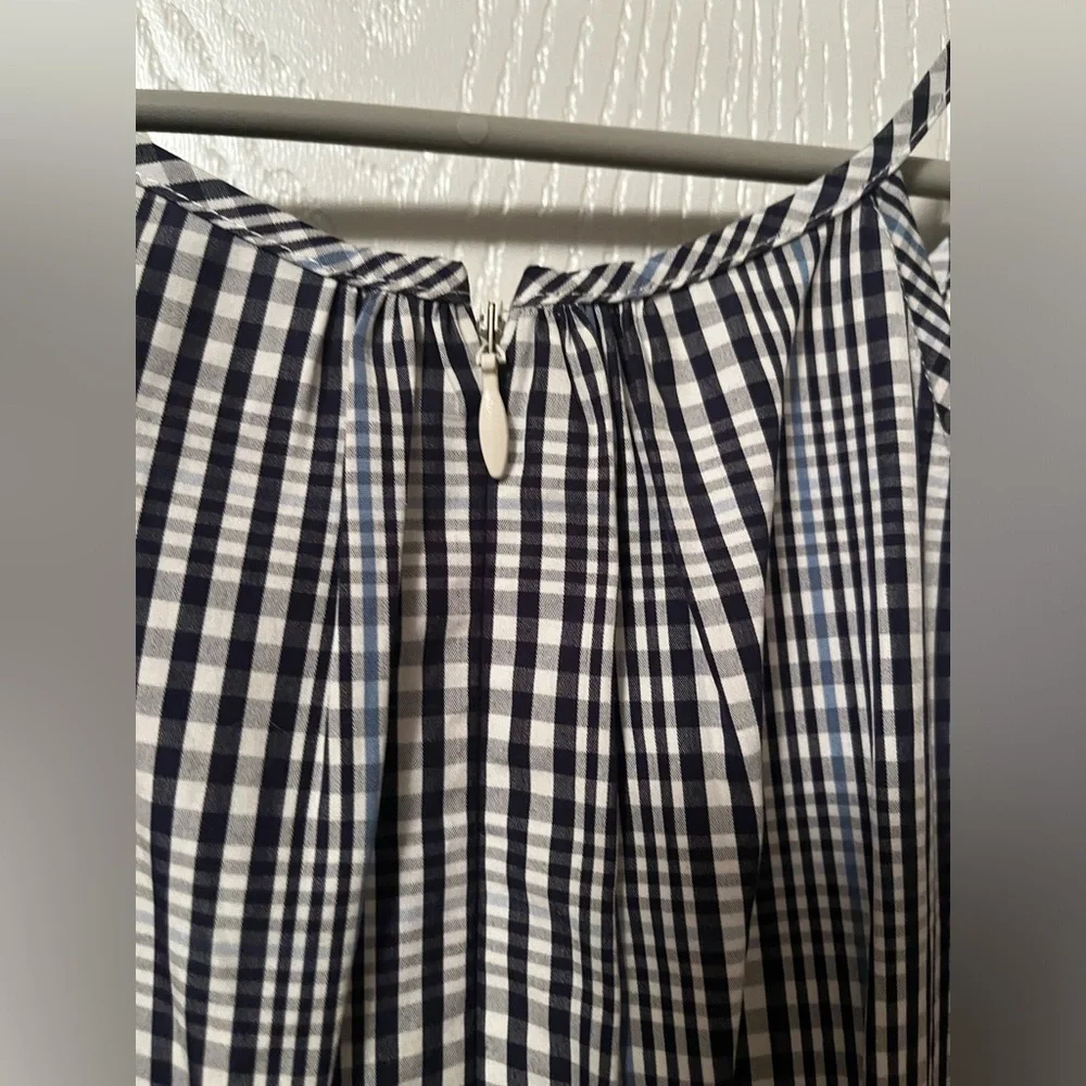 NWT J Crew Sleeveless Blue Plaid Mini Dress with Ruffle Hem Size 12 - Picture 9 of 10